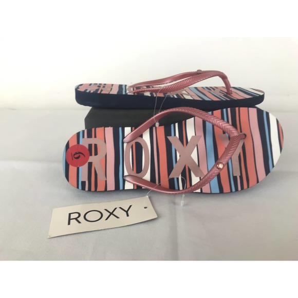 Roxy Shoes - Women's flip flops sandals black white pink blue striped Roxy 6 New